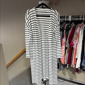 J. Jill Blue and White Striped Cardigan Sweater